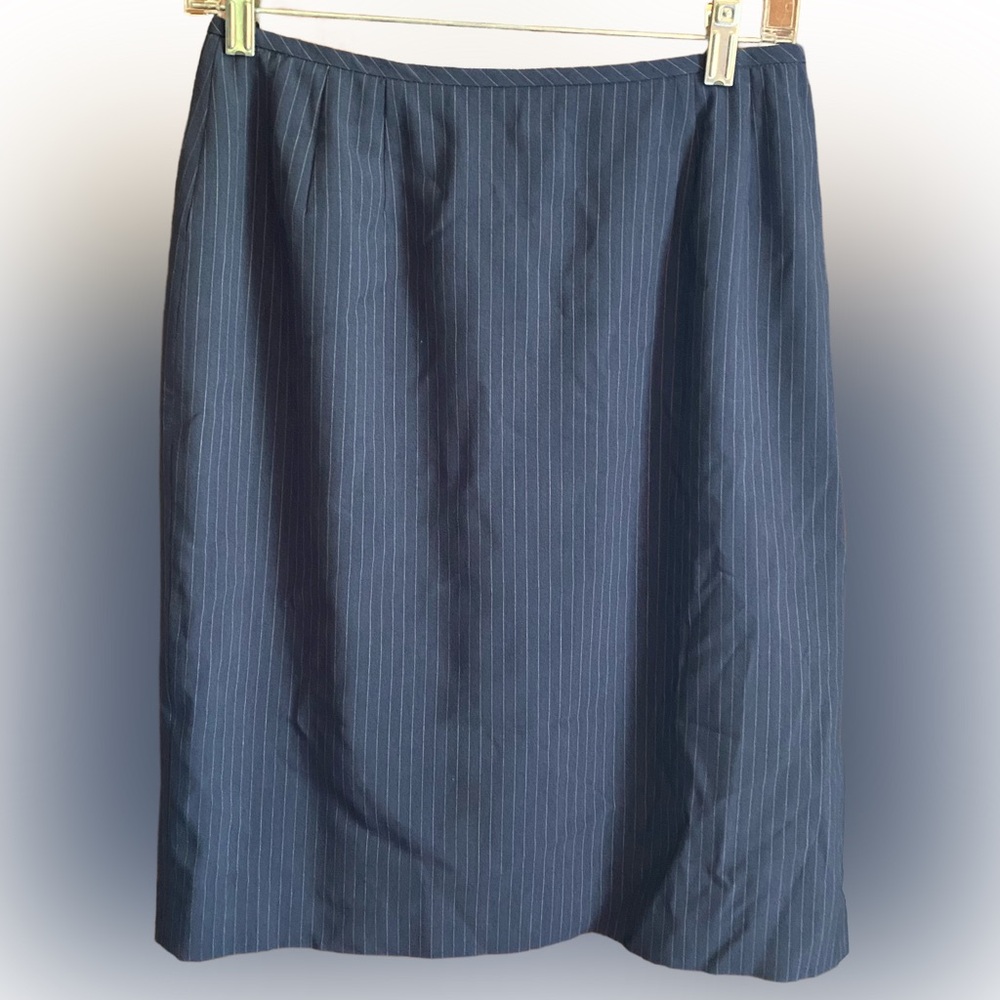 Kasper | Blue-Grey Striped Knee Length Skirt